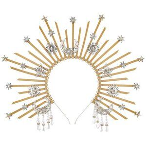 Sunburst Spike Sun Crown - Moon Star Greek Goddess Gold Halo Headband